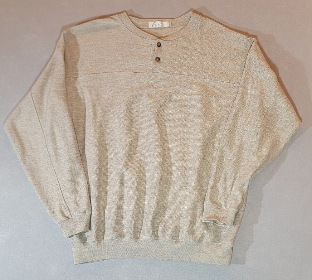 Haley Men’s Heathered Cream Henley Pullover Sweater XL
